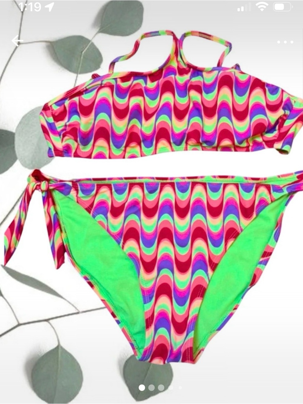 Neon Wave Bikini Set - Bright Multi & Neon Green